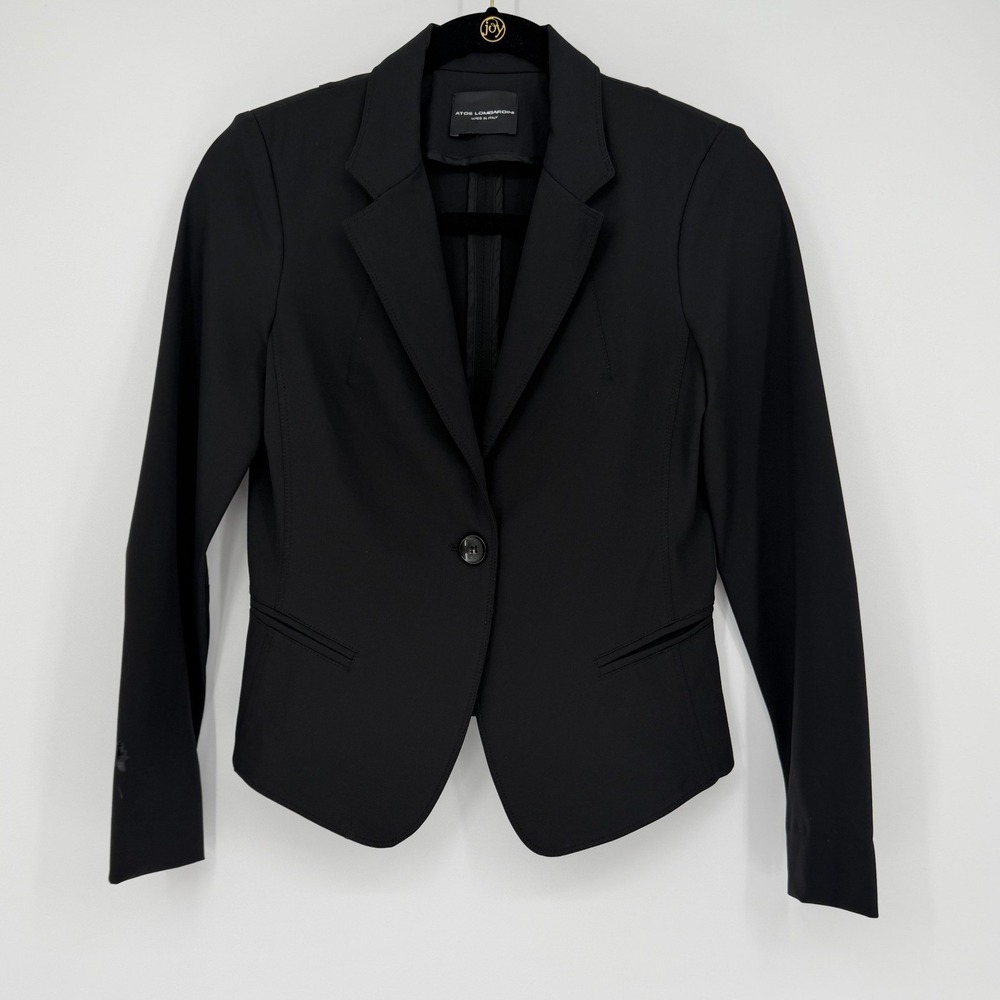Atos Lombardini Black Single Button Tailored Blazer Made in Italy Womens Size 42
